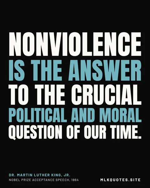 Quote image: “Nonviolence is the answer to the crucial political and moral question of our time.” Martin Luther King Jr., Nobel Prize acceptance speech, 1964.